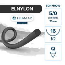 Elemaar ELNYLON 5/0 - шовный материал, 75 см, 1/2, 16 мм, обратно-режущая, 12 шт.