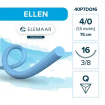 Elemaar ELLEN 4/0 - шовный материал, 75 см, 3/8, 16 мм , обратно-режущая, 12 шт.
