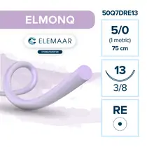 Elemaar ELMONQ 5/0 - шовный материал, 75 см, 3/8, 13 мм, колющая игла с квадратным телом, 12 шт.
